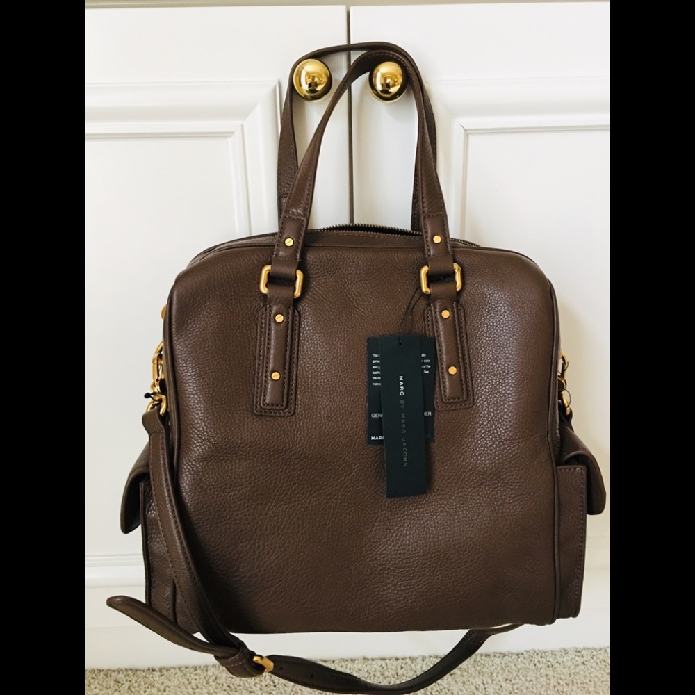 NWT Marc by Marc Jacobs Large Leather Side Pockets Satchel